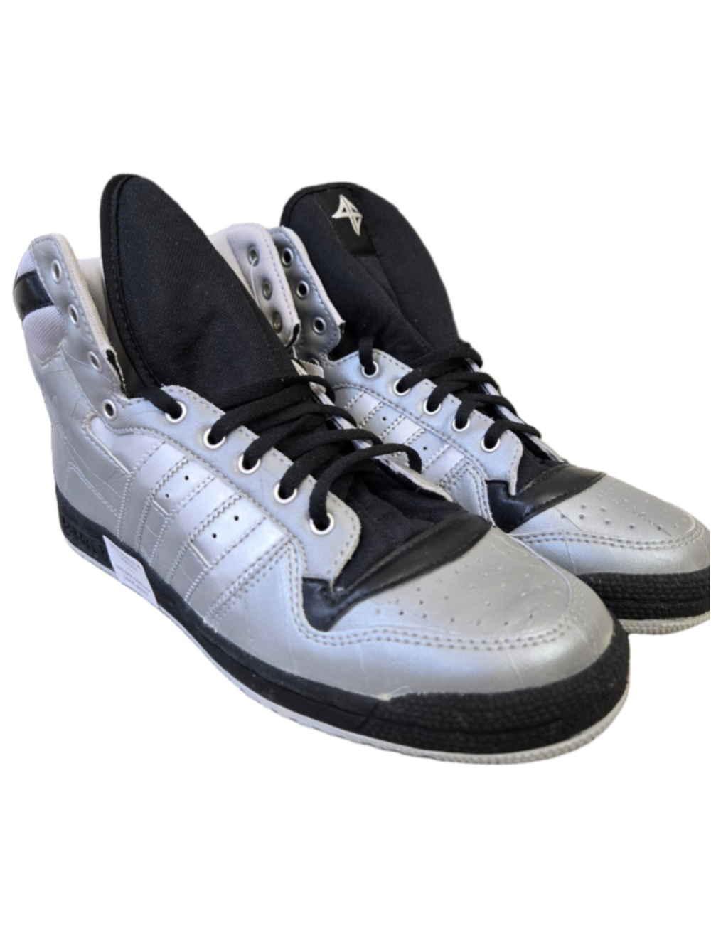 Men's Adidas High Top Sneakers Silver and Black Size 10 - Picture 2 of 7